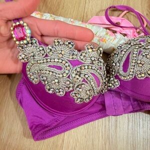 Marciano Radiant Purple Rhinestone Embellished Bra 32A